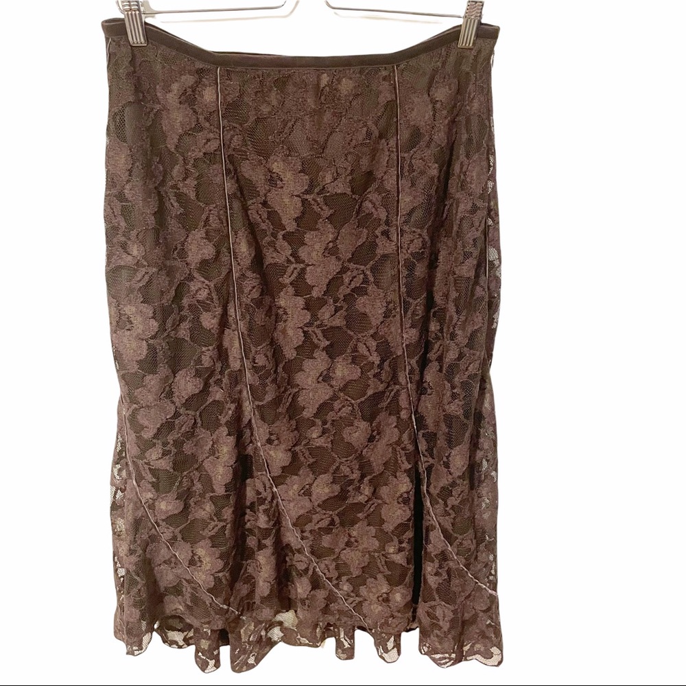 J.‎ Jill Size 12 Stretch Brown Lace Trumpet Maxi Skirt